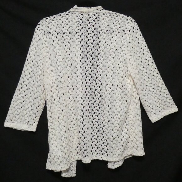 SOUTHERN LADY | medium | Cream Crochet Open Front 3/4 Sleeve Cardigan - Picture 2 of 16